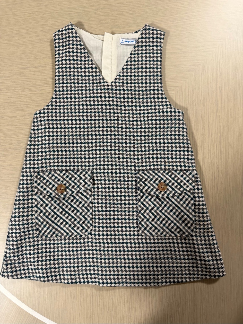 Mayoral Black & Cream Houndstooth Pinafore Dress with Patch Pockets